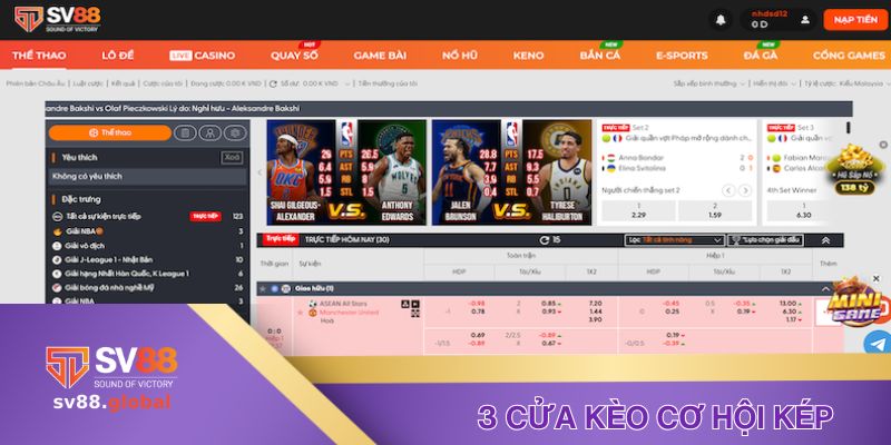 3 cửa cược được lựa chọn trong kèo cơ hội kép