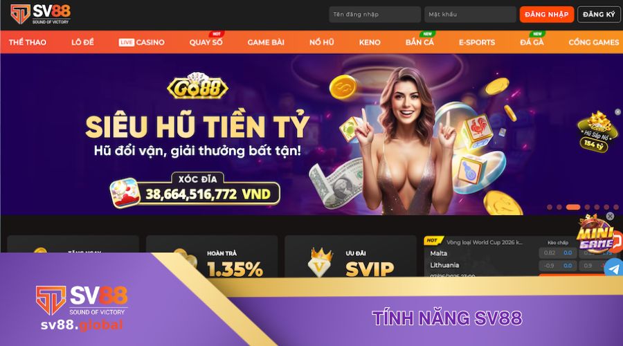 Một số tính năng tại SV88