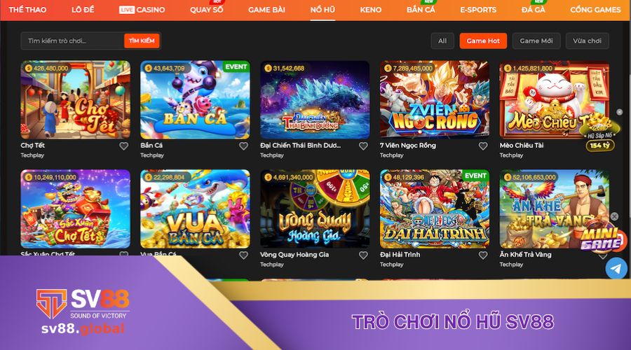 Một số trò chơi nổ hũ tại SV88