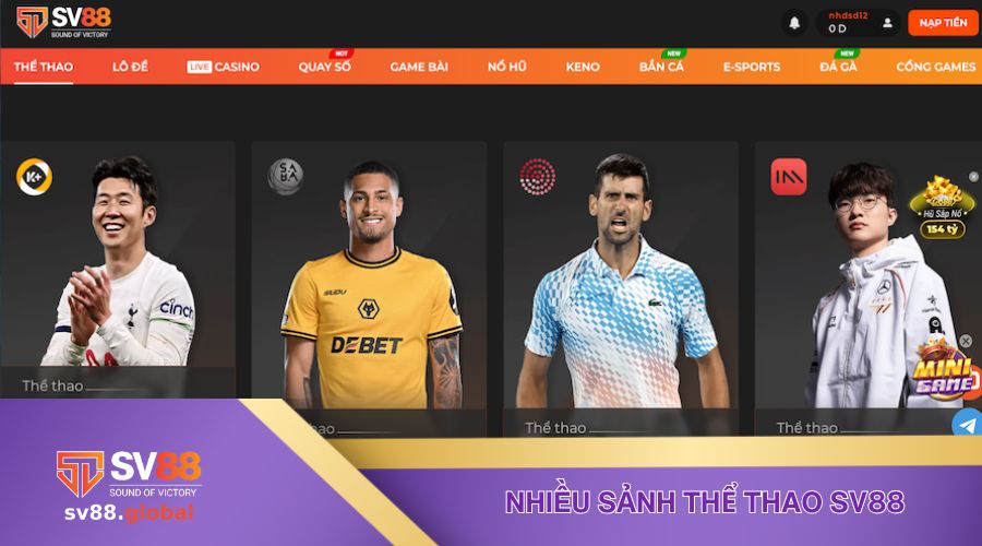 Nhiều sảnh game thể thao tại SV88